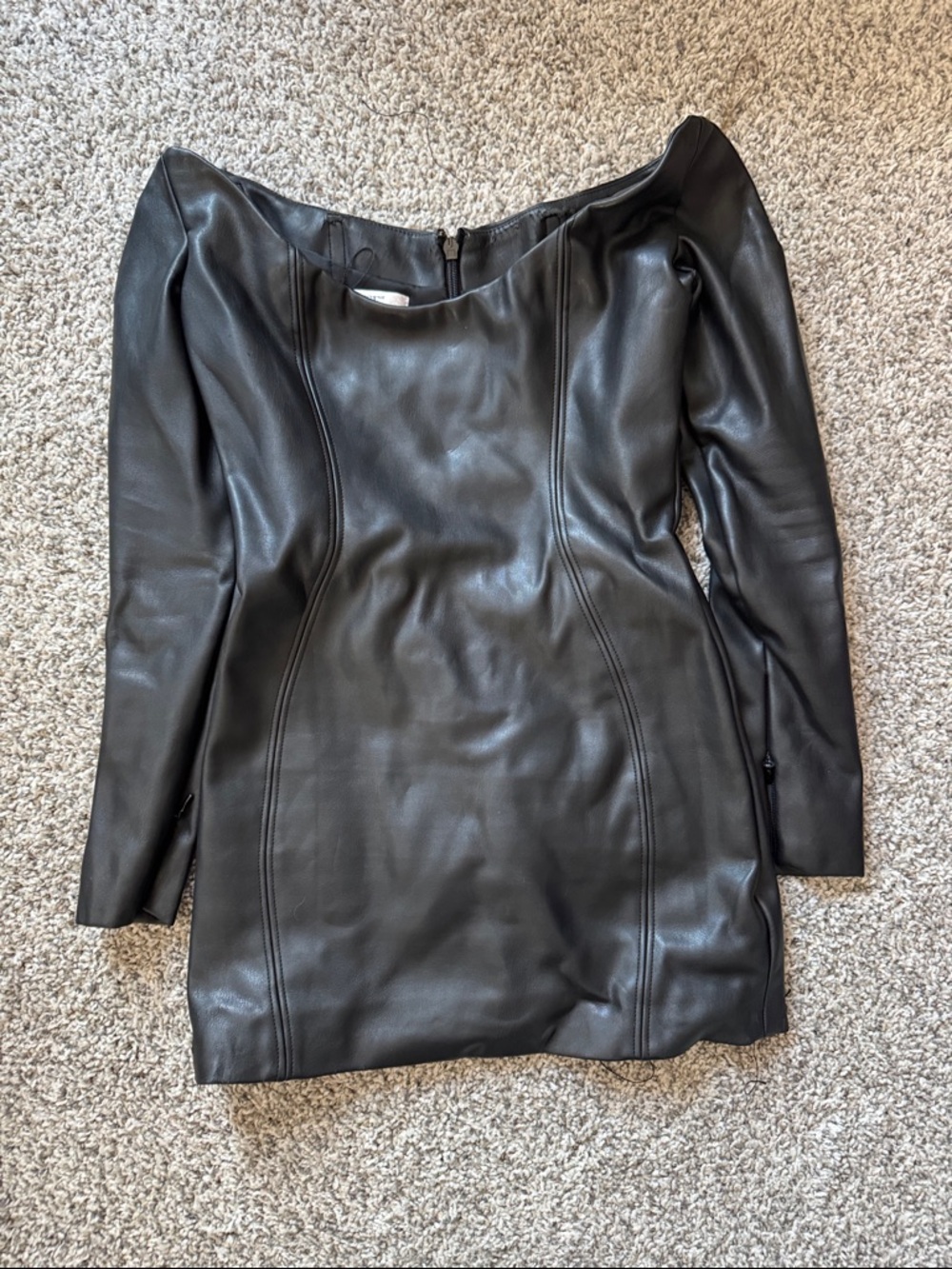 House of CB London Black Leather Long Sleeve Mini Dress Size S